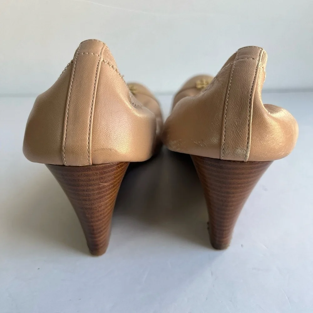 Tory Burch Tan Leather Wedge Heel Shoes Size 9 Medium